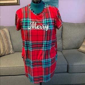 Red Plaid 'Merry' T-Shirt Dress